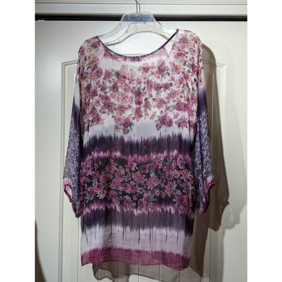 Australian Silk Diva Purple Rose Flowy Boho Silk Tunic Womens Size XL - Picture 10 of 12